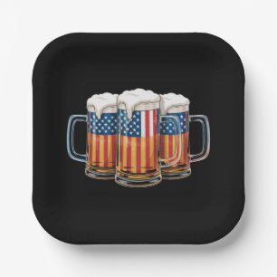 Beer American Flag 4th of July Merica Drinking USA Paper Plates