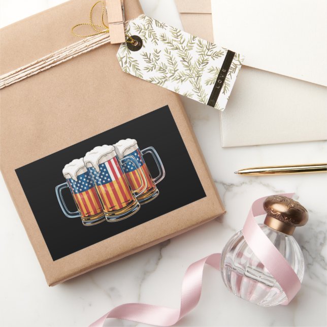 Beer American Flag 4th of July Merica Drinking USA Rectangular Sticker (Gifting)