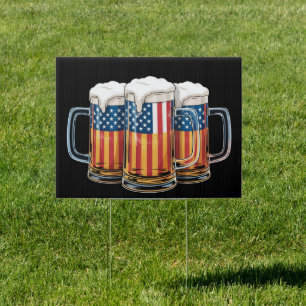 Beer American Flag 4th of July Merica Drinking USA Sign