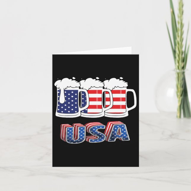 Beer American Flag 4th Of July Merica Usa Drinking Card (Front)