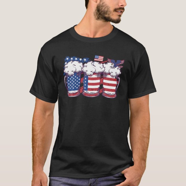 Beer American Flag 4th of July Womens Mens Patriot T-Shirt (Front)