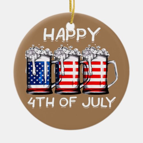 Beer American Flag Happy 4th of July Merica Ceramic Ornament