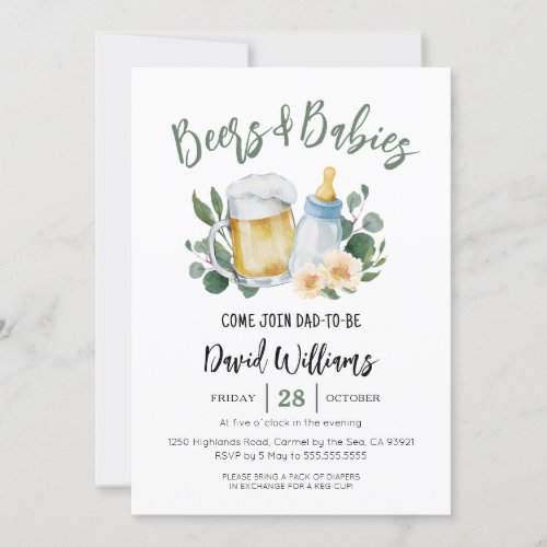Beer and Babies Greenery Baby Shower Invitation