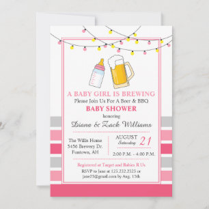 Beer and Baby Shower Invitation Pink