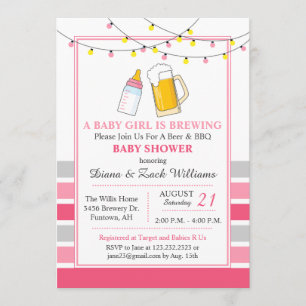 Beer and Baby Shower Invitation Pink