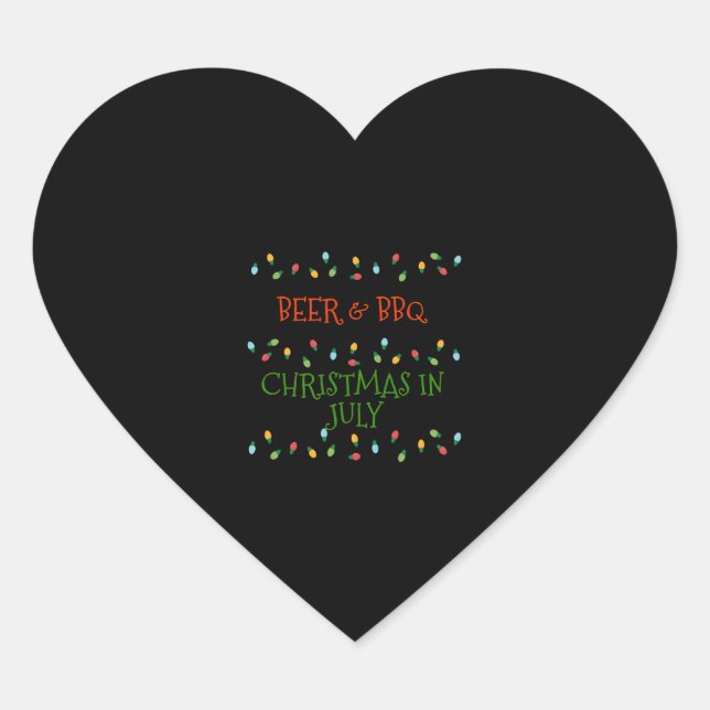 Beer And BBQ Christmas In July Gift Heart Sticker (Front)