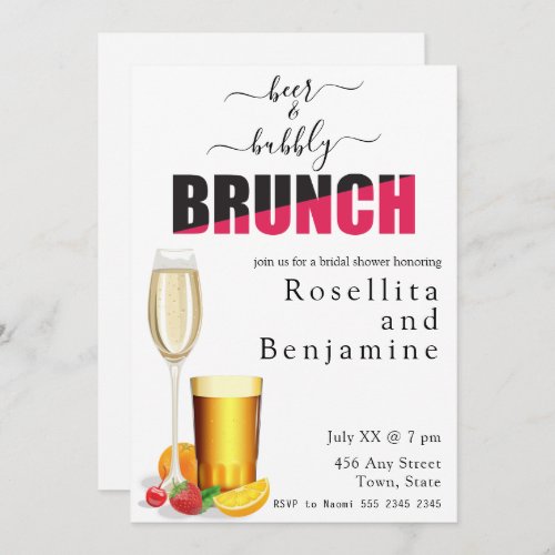 Beer and Bubbly Brunch Couples Shower  Invitation