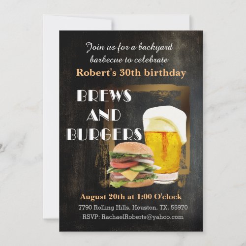 Beer And Burgers Backyard Cookout BBQ Birthday  Invitation