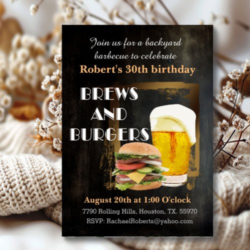 Beer And Burgers Backyard Cookout BBQ Birthday  Invitation