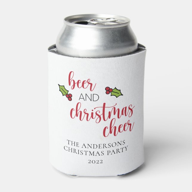Beer and Christmas Cheer Funny Personalized Can Cooler (Can Front)