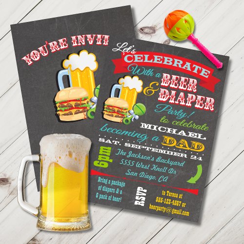 Beer and Diaper Baby Shower for Dad to be Invitation