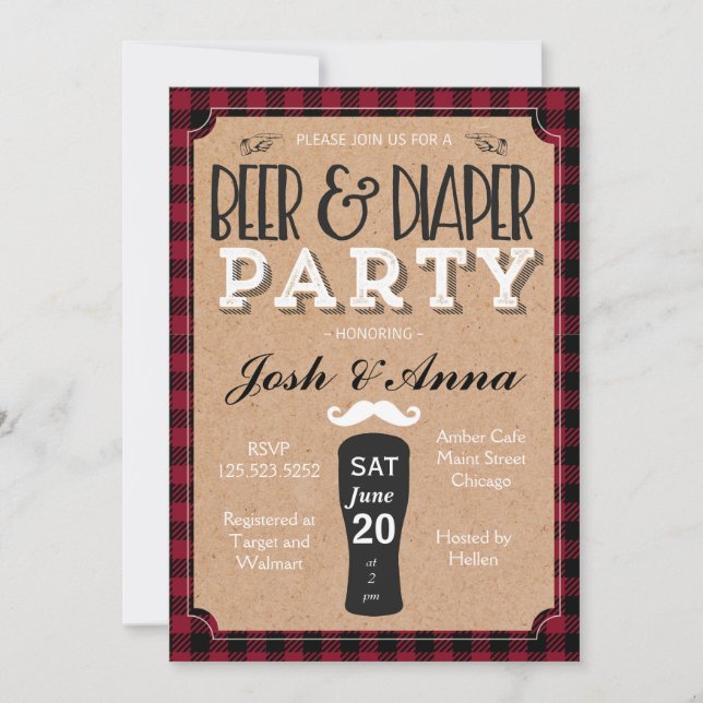 Beer and diaper baby shower invitation (Front)