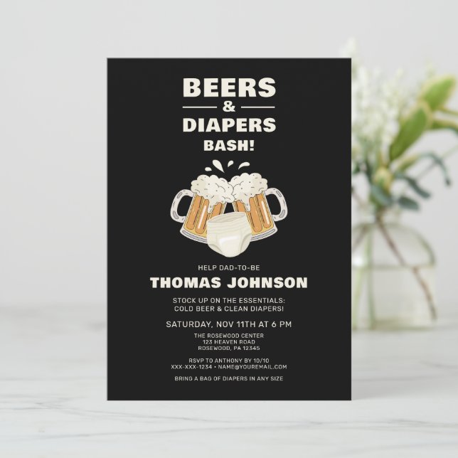 Beer and Diaper Bash Party Invitation (Standing Front)