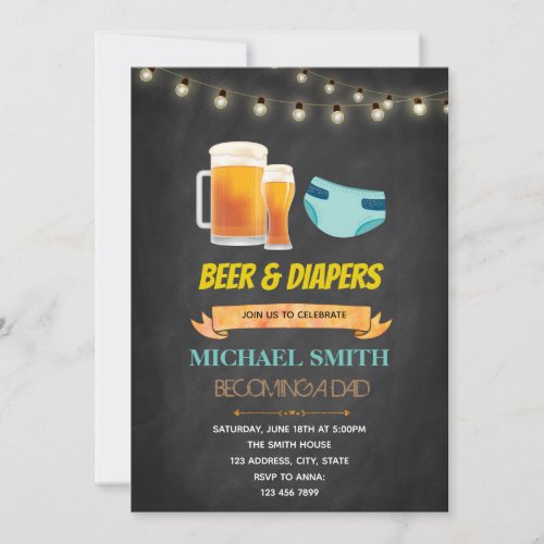 Beer and diaper birthday shower invitation