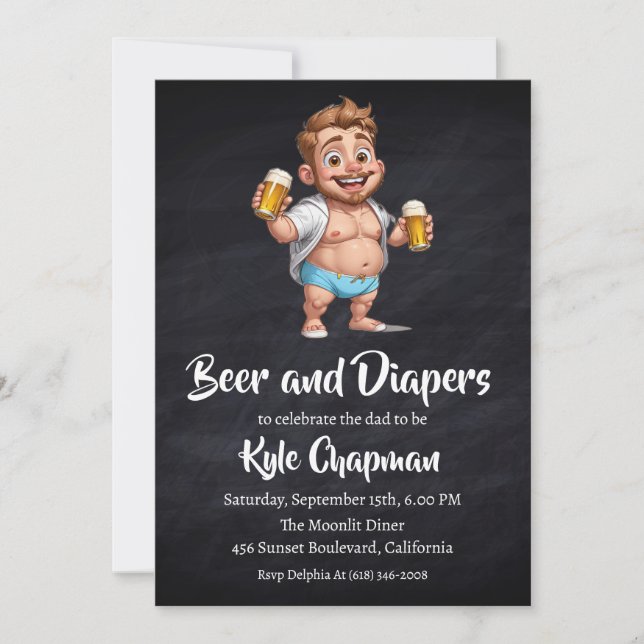 beer and diapers men's diaper party invitations (Front)