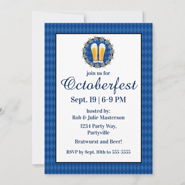 Beer and Edelweiss Oktoberfest Invitation (Front)