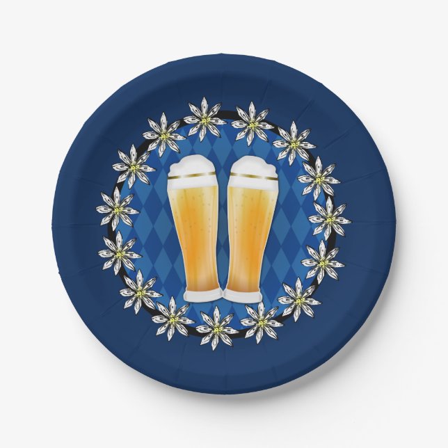 Beer and Edelweiss Oktoberfest Paper Plates (Front)