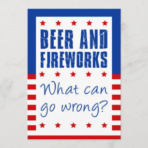 Beer and Fireworks July 4th Hilarious Invitation