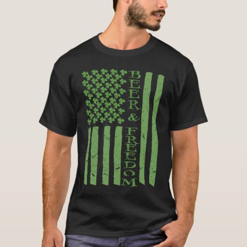 Beer and Freedom Vintage St Patricks Day T_Shirt