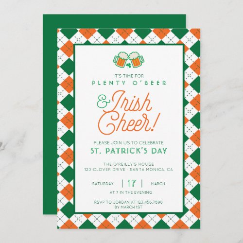 Beer and Irish Cheer Plaid St Patricks Day Invitation