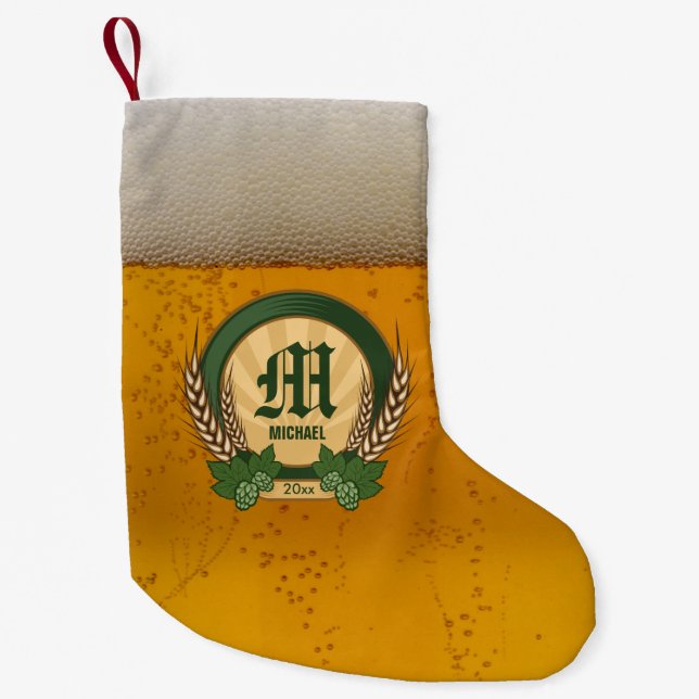Beer and Personalized Monogram Logo Small Christmas Stocking (Front)
