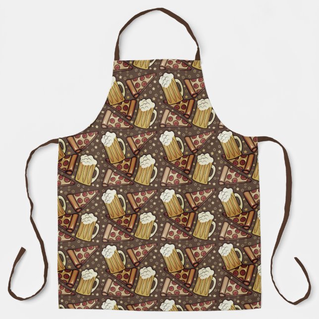 Beer and Pizza Brown Apron (Front)