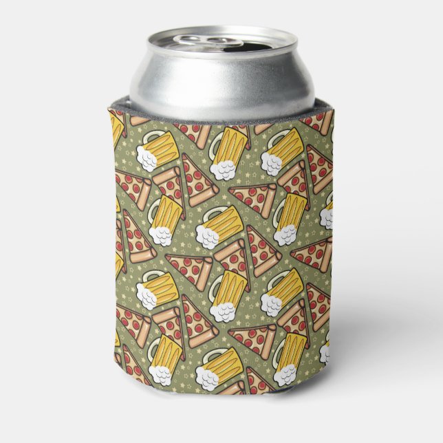 Beer and Pizza Graphic Can Cooler (Can Back)