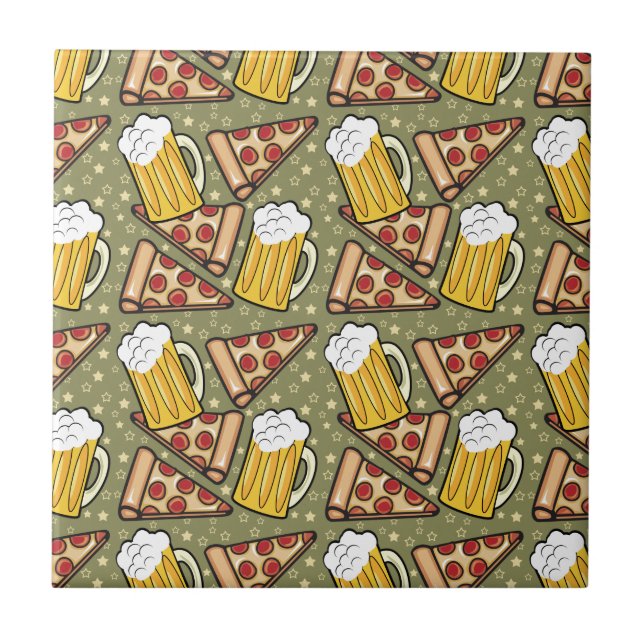 Beer and Pizza Graphic Ceramic Tile (Front)