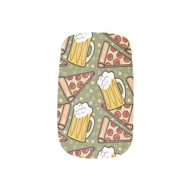 Beer and Pizza Graphic Minx Nail Wraps (Left Thumb)