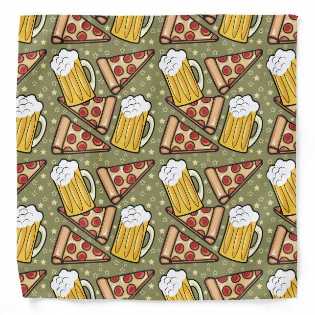 Beer and Pizza Graphic Pattern Bandana (Front)