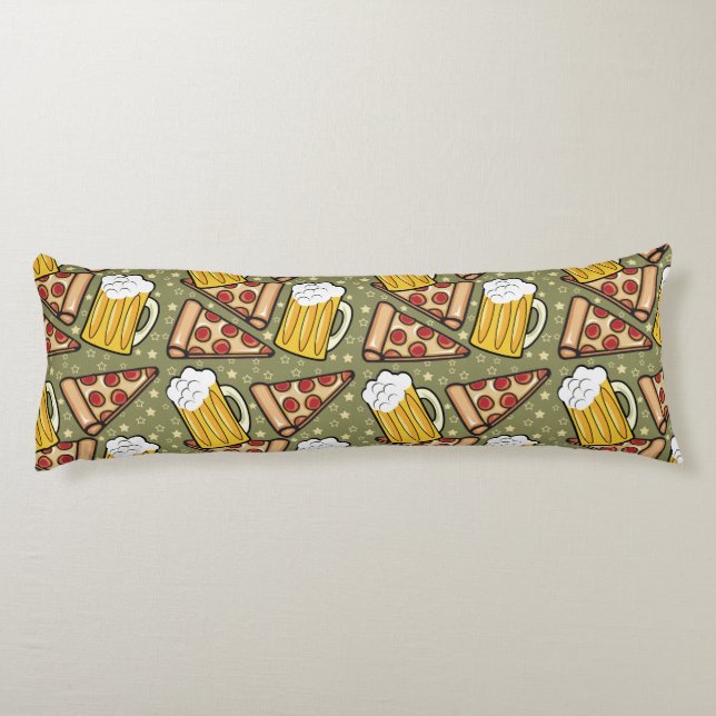 Beer and Pizza Graphic Pattern Body Pillow (Back)