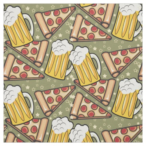 Beer and Pizza Graphic Pattern Fabric