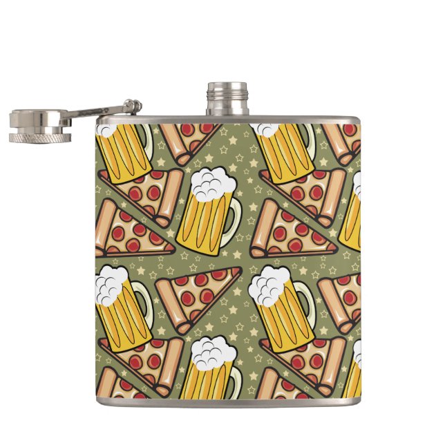 Beer and Pizza Graphic Pattern Flask (Opened)