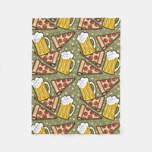Beer and Pizza Graphic Pattern Fleece Blanket (Front)