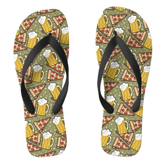 Beer and Pizza Graphic Pattern Flip Flops (Footbed)