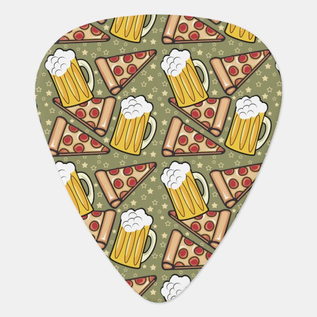 Beer and Pizza Graphic Pattern Guitar Pick (Front)