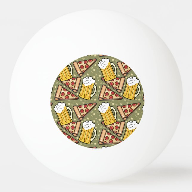 Beer and Pizza Graphic Pattern Ping Pong Ball (Front)