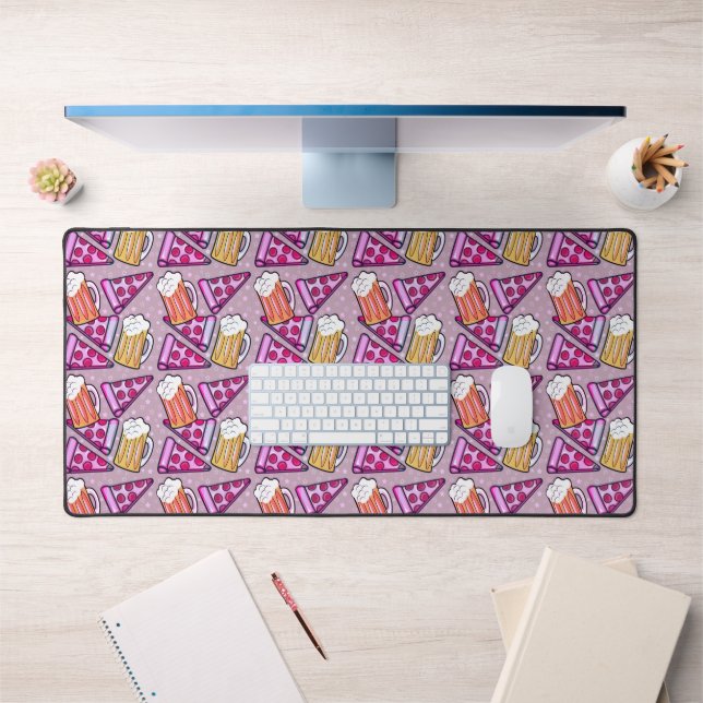 Beer and Pizza Graphic Pattern Pink Desk Mat (Office 1)