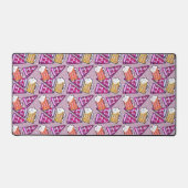 Beer and Pizza Graphic Pattern Pink Desk Mat (Front)