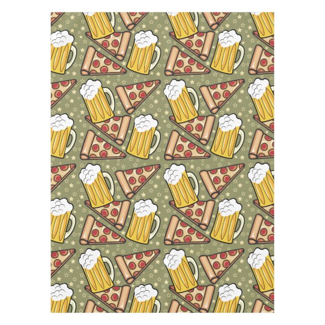 Beer and Pizza Graphic Pattern Tablecloth (Front)