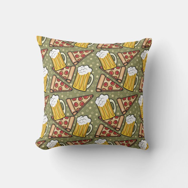 Beer and Pizza Graphic Pattern Throw Pillow (Front)