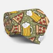 Beer and Pizza Graphic Pattern Tie (Rolled)