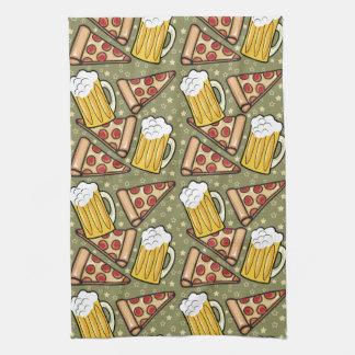 Beer and Pizza Graphic Pattern Vertical Towel