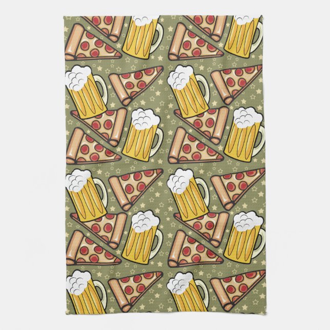 Beer and Pizza Graphic Pattern Vertical Towel (Vertical)