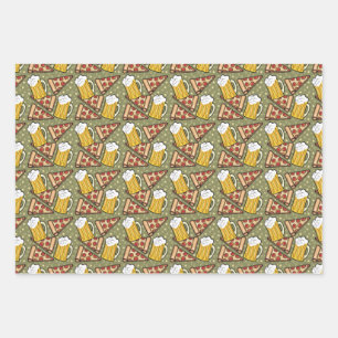 Beer and Pizza Graphic Pattern Wrapping Paper Sheets