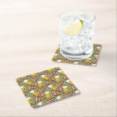 Beer and Pizza Graphic Square Paper Coaster (Insitu)