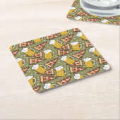 Beer and Pizza Graphic Square Paper Coaster (Angled)