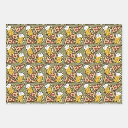 Beer and Pizza Graphic Wrapping Paper Sheets