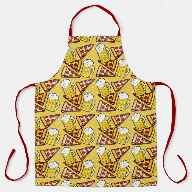 Beer and Pizza Mustard Yellow Apron (Front)