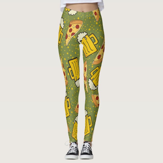 Beer and Pizza Pattern Leggings (Front)